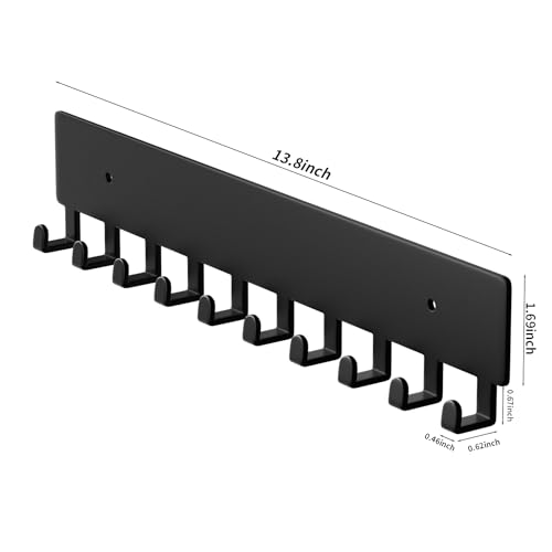 Key Holder for Wall, Key Hooks with 10 Hooks, Wall Mounted Key Holder for Hallway, Self Adhesive Key Rack(Black) - view 5