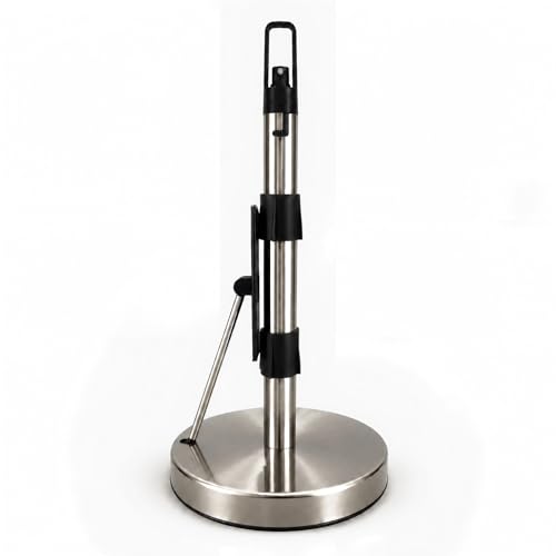 Paper Towel Holder with Spray Pump, All-in-One Countertop Paper Towel Stand with Refillable Bottle, One-Handed Tear Kitchen Roll Holder, Weighted Base, Brushed Stainless Steel(Chrome) - view 2