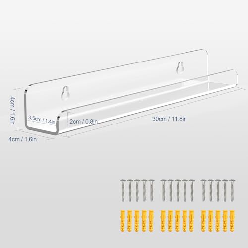 Vinyl Record Shelf Wall Mount, 12 Pack 12 inch Clear Acrylic Album Record Holder Display, Kids Bookshelf, Floating Wall Shelves for Bathroom, Bedroom, Living Room, Kitchen - view 3