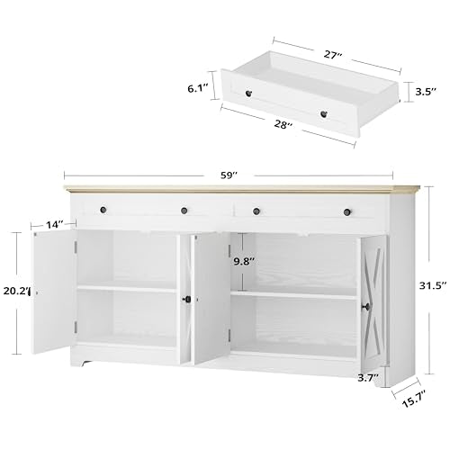 Buffet Cabinet, 59" W Kitchen Storage Cabinet with Drawers & Doors - view 3