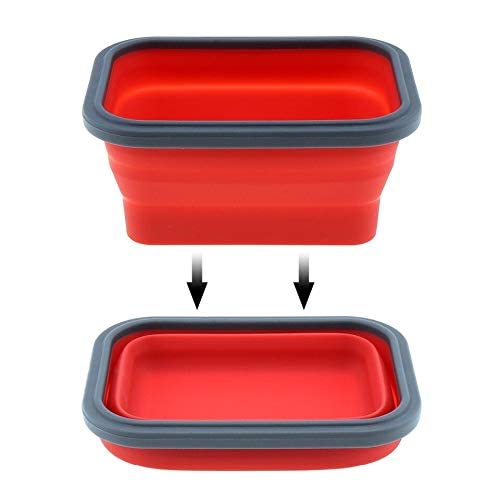 Set of 4 Collapsible Foldable Silicone Food Storage Container With BPA Free, Leftover Meal Box With Airtight Plastic Lids For Kitchen (Red) - view 4