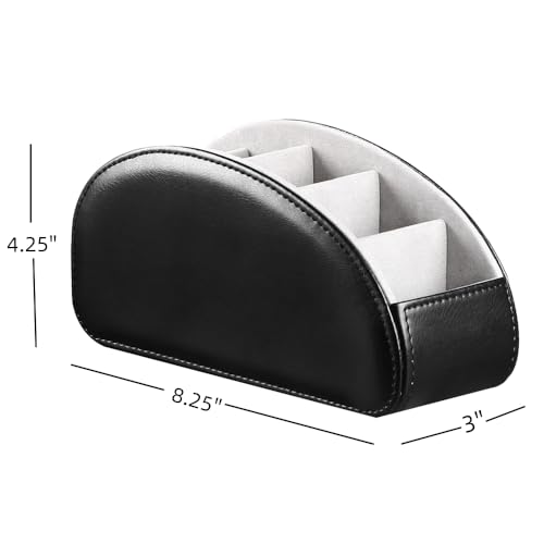 PU Leather Remote Control Holder with 5 Compartments - Storage Tray & Desktop Organizer for TV Remotes,Glasses,Pens,Accessories - Space-Saving Design for Bedside Table & Office Desk (Black) - view 2