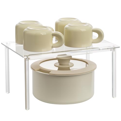 1 Pack Acrylic Cabinet Organizer, Kitchen Countertop Counter Organizer, Clear Spice Rack, Shelf Risers Cabinets for Bathroom, Desk, Dresser Cupboard Organizers and Storage