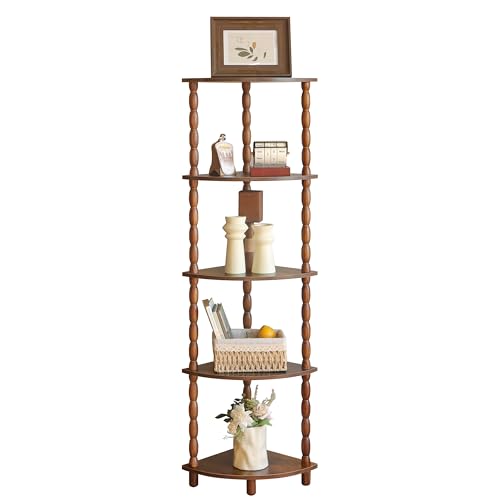 Corner Shelf, 5-Tier Corner Bookshelf for Small Spaces, Stylish Corner Storage Display Shelves for Bedroom, Bathroom, Kitchen, Living Room (Rustic Brown)