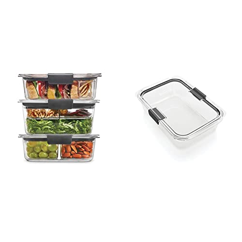 Brilliance Food Storage Containers with Lids, Airtight, for Lunch, Meal Prep, and Leftovers, Set of 3 with Removable Trays | Large 9.6 Cup Container