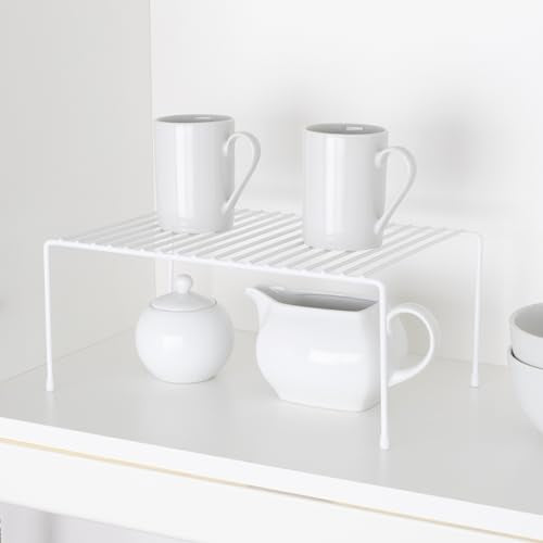 Cabinet Storage Shelf Rack - Medium (8.5 x 13.25 Inch) - Steel Metal Wire - Cupboard, Plate, Dish, Counter & Pantry Organizer Organization - Kitchen [White] - view 3