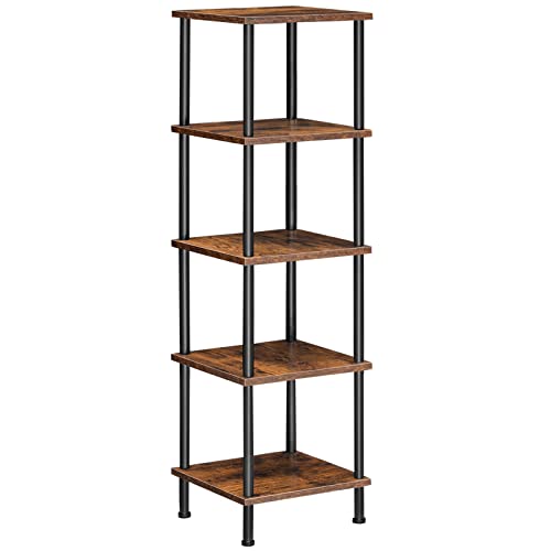 5-Tier Corner Shelf Stand, Corner Square Rack Display Shelf, Tall Storage Plant Stand, Bookcase for Small Spaces, Living Room, Home Office, Kitchen, Rustic Brown and Black BF50CJ01