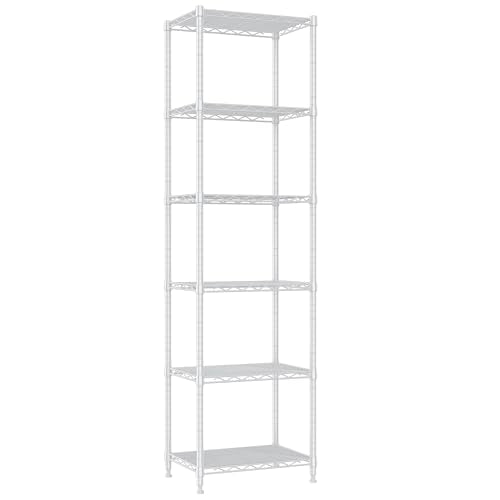 6 Wire Shelving Steel Storage Rack Adjustable Unit Shelves for Laundry Bathroom Kitchen Pantry Closet (16.7L x 11.9W x 64H, White)