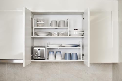 Cabinet Shelf Riser, Adjustable Cabinet Organizer, 12" Deep White - view 2