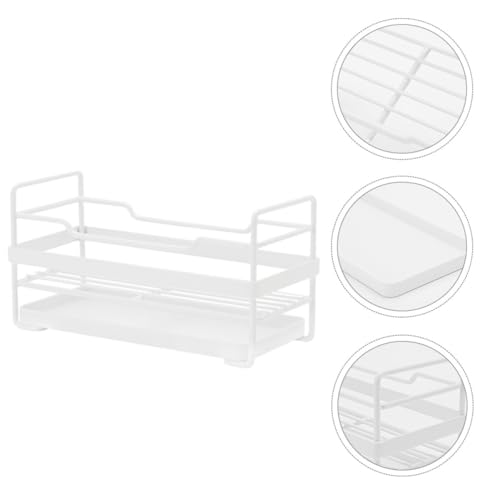 White Iron Storage Rack with Drainage Tray, Countertop Organizer Shelf - view 7