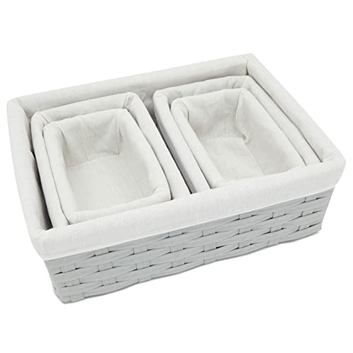 Wicker Nesting Baskets with Cloth Lining - 5-Pack Gray Rectangular Set - Stackable Storage Bins & Lined Baskets for Organizing Pantry, Closet - view 7