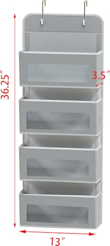 4 Clear Window Pocket Over Door Hanging Organizer, Gray - view 2