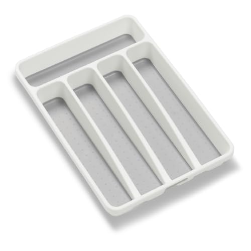 Classic 5 Compartment Compact Silverware Tray, White
