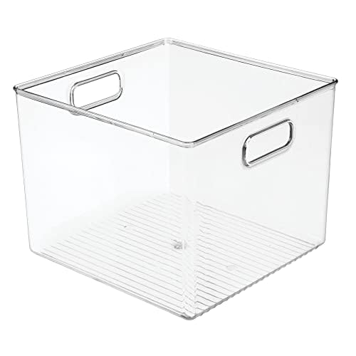 Plastic Modern Storage Organizer Bin Basket with Handles - 4 Pack - Clear