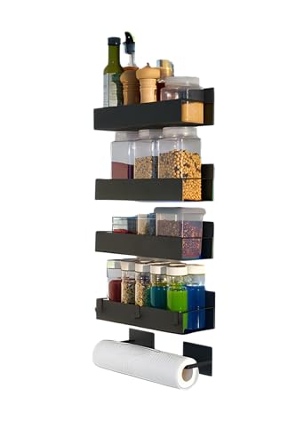 Magnetic spice rack set for refrigerator, space saver with rack | Strong magnetic shelf for fridge, extra storage | Seasoning organizer for Kitchen