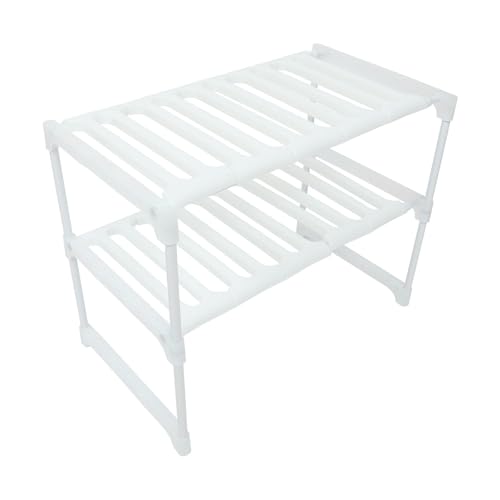 Adjustable under Sink Organizer Rack with Two Tier Storage White