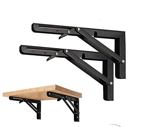 Black Folding Shelf Brackets Max. Load 220 lb, Heavy Duty DIY Wall Mounted Shelf Bracket Space Saving for Table Work Bench (6 INCH-2PCS)