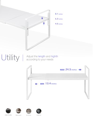 Cabinet Shelf Riser, Adjustable Cabinet Organizer, 12" Deep White - view 5
