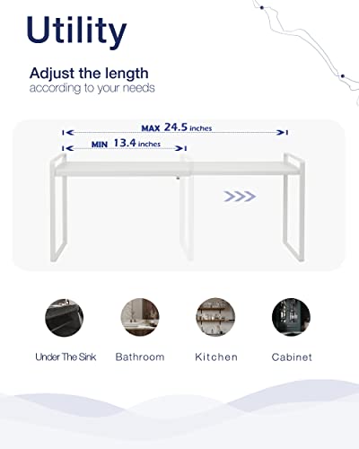 Expandable Shelf for Cabinets, Cabinet Shelf Riser, 12" White - view 5