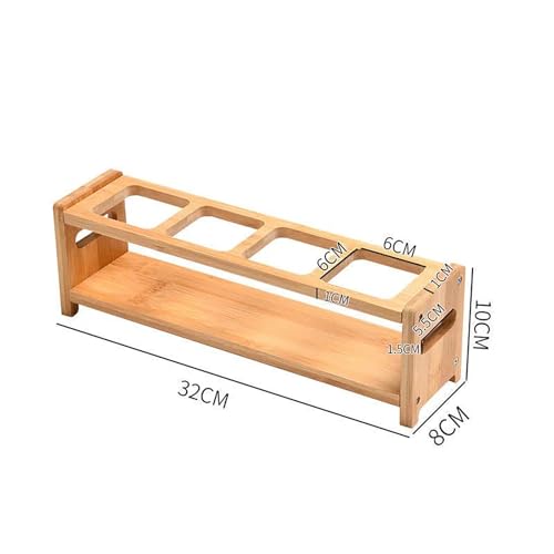 4 Hole Wooden Oil Bottle Rack, Slim Structure, Kitchen Organizer Storage System, for Spice Bottles, Jars, Seasonings, Baking Supplies (Square Slots) - view 2
