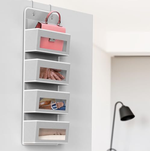 4 Clear Window Pocket Over Door Hanging Organizer, Gray - view 6