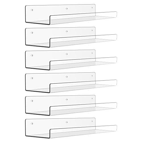 15" x 4" Acrylic Shelves for Wall Storage and Organizer, 6 Pcs