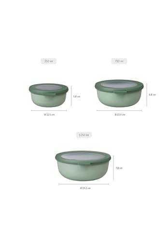 Multi Bowl Cirqula 3-Piece Set – Food Storage Container with Lid - Suitable as Airtight Storage Box for Fridge & Freezer, Microwave Container & Servable Dish - 350, 750, 1250ml - Nordic Sage - view 3