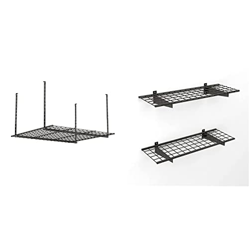 Overhead Garage Storage System and Wall Shelves Bundle | 2-Pack