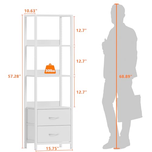 4-Tier Corner Shelf,White Narrow Bookshelf with 2 Storage Drawers - view 3
