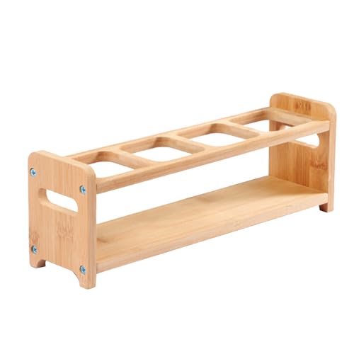 4 Hole Wooden Oil Bottle Rack, Slim Structure, Kitchen Organizer Storage System, for Spice Bottles, Jars, Seasonings, Baking Supplies (Square Slots) - view 7