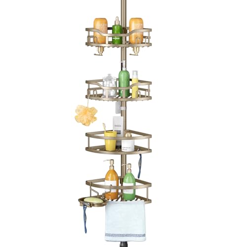 Shower Caddy Corner Tension Pole Adjustable No-Drill Bathroom Shelf