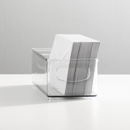 Small Plastic Office Storage Container Bins with Handles for Organization in Filing Cabinet, Closet Shelf, or Desk Drawers, Organizer for Notes, Pens, Pencils, Ligne Collection, Clear - view 2