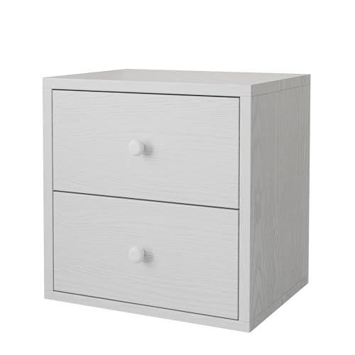 Magic DIY Cube Storage Organizer Stackable Cubes for Home Books Clothes Toy-Modular Cubby Storage System-Office Cubical-Bookcase Closet (Pure White-Washed, Drawer Cube)