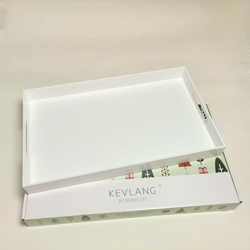 Glossy White Sturdy Acrylic Serving Tray with Handles-12x20 Inch-Serving Coffee Appetizer Breakfast-Kitchen Countertop Makeup Drawer Organizer-Vanity Table Ottoman Decorative Tray - view 7