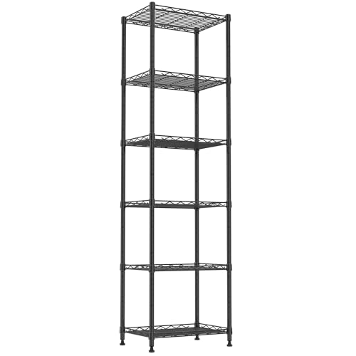 6 Wire Shelving Steel Storage Rack Adjustable Unit Shelves for Laundry Bathroom Kitchen Pantry Closet(Black,11.7" D x 16.8" W x 63" H)