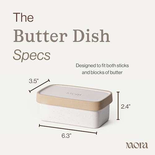 Ceramic Two-in-One Butter Dish with Lid, Covered Butter Crock Container to Leave on Countertop - Large Storage Keeper/Holder for Kitchen, Gifts for Her, Butter Tray For Counter - Oat - view 2