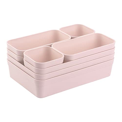 1 x Drawer Organiser Set Storage Box One-Piece Separation System Adjustable Utensils Storage Space Living Bathroom Plastic Pink