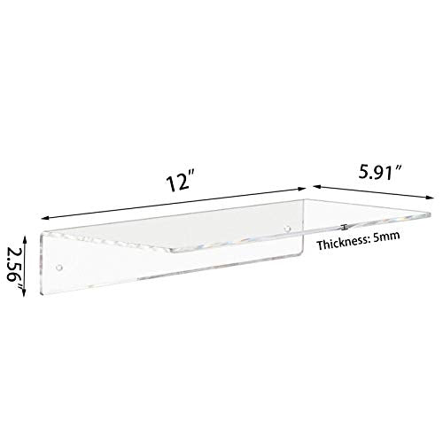 Clear Acrylic Shelves 12 Inch, Floating Wall Mounted Shelf for Wall Storage, Set of 2 - view 3
