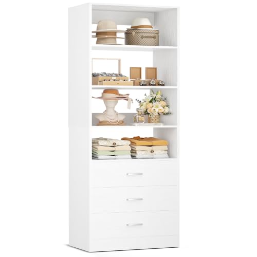 Closet Drawers Organizer System, 1.77FT Wood Closet System with 3 Drawers, Modular Walk-in Closets Storage Unit, White1