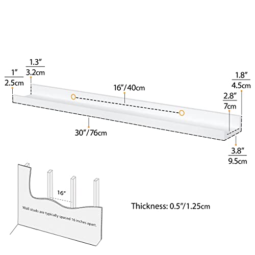 Denver Modern Wall Mount Floating Picture Ledge Shelf - Nursery Hanging Bookshelf - 30 Inch White Set of 4 - Mounting Hardware Included - view 3