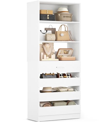 21.3" Closet System with 4 Drawers, Wood Closet Organizer, White