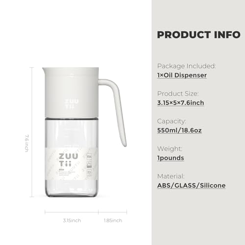 Olive Oil Dispenser Bottle 18.6oz – Auto Flip Glass Vinegar Bottle with No-Drip Spout for Kitchen Cooking, Oil and Sauce Dispenser, Light Cream - view 2