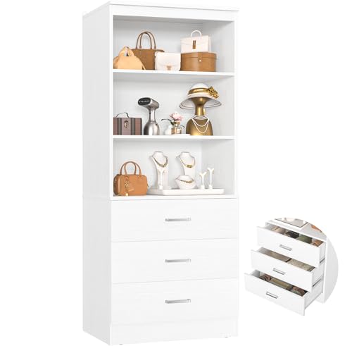 23.6" Closet Drawers System, Closet System with 3 Drawers, White