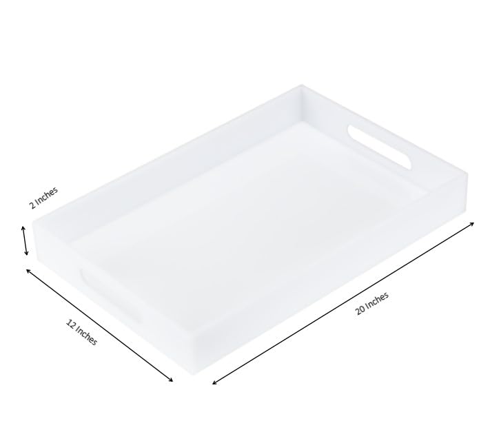 Glossy White Sturdy Acrylic Serving Tray with Handles-12x20 Inch-Serving Coffee Appetizer Breakfast-Kitchen Countertop Makeup Drawer Organizer-Vanity Table Ottoman Decorative Tray - view 2