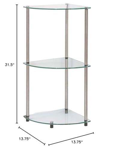 Designs2Go 3-Tier Corner Shelf, Glass/Chrome - view 3