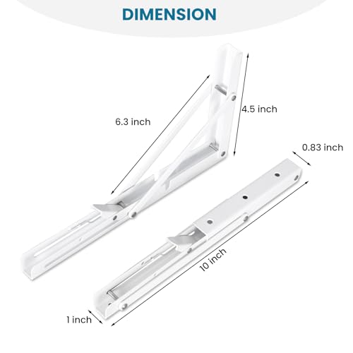 2 Pcs Folding Shelf Brackets,10 Inch White Collapsible Shelf Bracket for WorkbenchShelf Hinge Wall Mounted Space Saving DIY Bracket,with Screws. - view 2