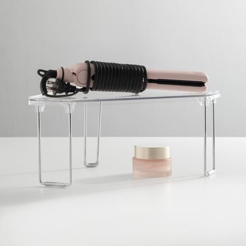Plastic/Steel Corner Stackable Rack, Storage Organizer Shelf for Bathroom, Vanity, Countertop, Sink, Cabinet, Holds Makeup, Shower Accessories, Ligne Collection - 2 Pack - Clear - view 2