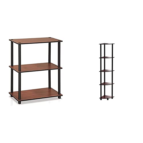 Turn-N-Tube Corner Display Rack and 3-Tier Compact Shelf Unit, Dark Cherry/Black