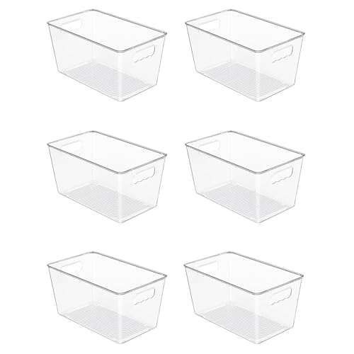 6 Pack Clear Storage Bins, Pantry Cabinet Organizer Bins, Medium