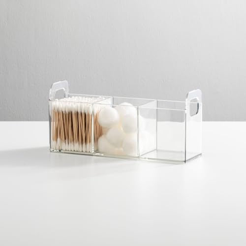 Plastic 3-Compartment Bathroom Organizer Storage Bin - Divided Makeup Caddy and Hair/Beauty Product Holder Tray - Perfect for Vanity, Counter, and Cabinet - Lumiere Collection, 2 Pack, Clear - view 7